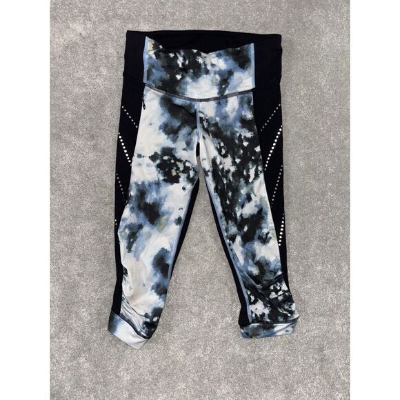 Lululemon‎ Stop At Nothing Crop Black / Mini Blooming Pixie Aquamarine Multi 4 - Picture 1 of 9